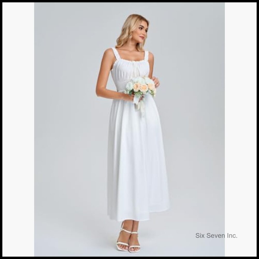 Polyester Elastane Square Neck Smocked Midi Dress… - image 3